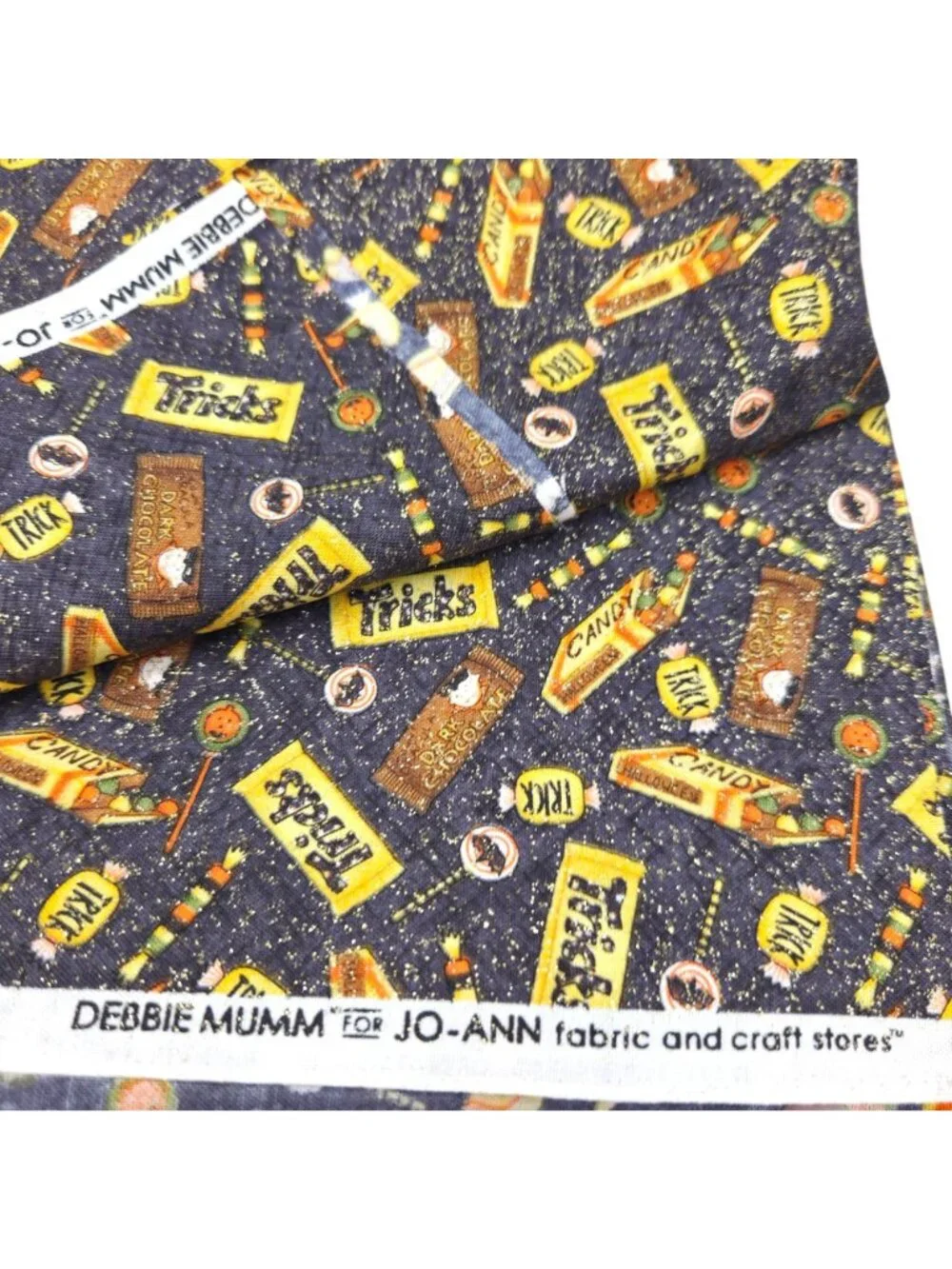Debbie Mumm Halloween Candy Fabric By Jo-Anns Cotton Blend Glitter 1 Yard OOP